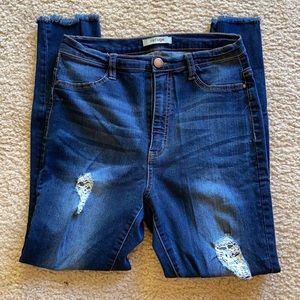 Dark Wash Distressed High-Rise Skinny Jeans